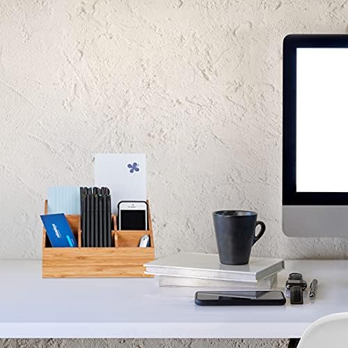 Relaxdays Desk Organiser, 6 Compartments for Pens, Notes, Letters, Paperclips and More, Bamboo Stand, Natural - Image 3