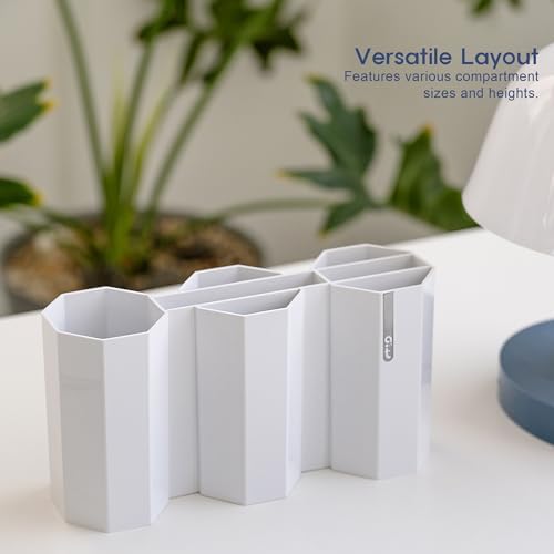 AonT Design Small Desk Organizer - White Pen Tray & Holder (Multi-Compartment) (Made in Korea) – Modern Office Storage Supplies Organizer and Aesthetic Decor for Accessories - Image 4