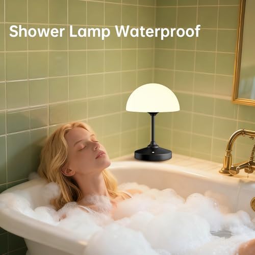 Dawnwake Mushroom Lamp Cordless Lamp Table Lamp,Outdoor Waterproof Shower Lamps,5000mAh Rechargeble Battery Operated Dimmable Touch Desk Lamps,LED Night Light for Bathroom Patio Camping Outdoor(Black) - Image 3