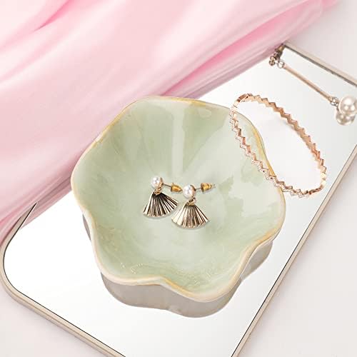 Binoster Ceramic Jewelry Dish,Leaf Jewelry Tray Key Tray,Small Ring Dish Holder Jewelry Plate Trinket Tray Catchall Tray Nightstand Decor For Entryway Green Table Room Decor - Image 3