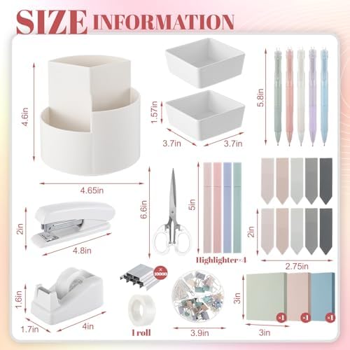 Kosiz 27 Pcs Black White Desk Accessories Gift for Aesthetic Desk Organizer Neutral Office Supplies Pen Holder Stapler Binder Sticky Notes Paper Clips Scissor Staples for Back to School(Fashion) - Image 3