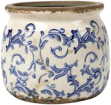 Small Ceramic Planter with Drainage – 4 Inch Vintage Flower Pot (Blue) by PotSonntag