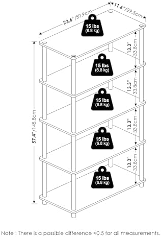 Furinno TURN-N-TUBE Storage Shelves, 5-Tier Book Shelf, Corner Shelf, Toolless Open Shelves, for Organization and Storage, Living Room, Garage, Home Office, Sonoma Oak - Image 3