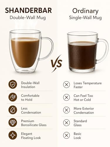 12oz Double Walled Glass Coffee Mugs with Handles, Set of 4 - Image 5