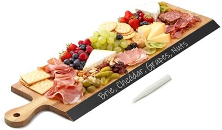 32" Acacia Charcuterie Board with Handle – Extra Long Serving Platter with Chalkboard Edge for Cheese, Meat & Appetizers – Large Wooden Kitchen Board for Parties, Gatherings & Home Decor by Dofira