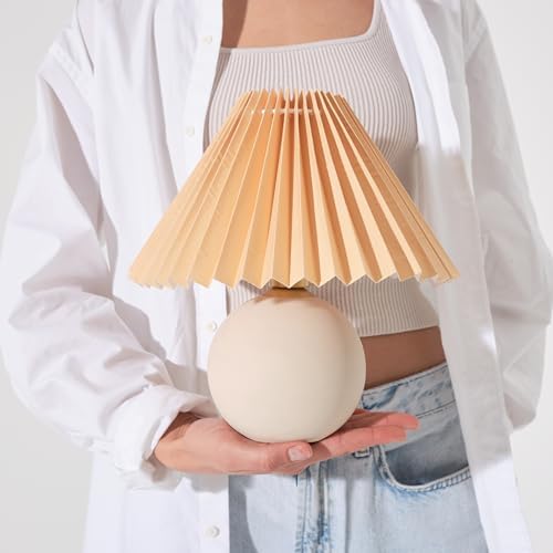 Brightech Serena LED Table Lamp - Small 10" Modern Ceramic Lamp with Pleated Shade for Bedside, Nightstand, Desk - Mini Night Light with Cozy Soft White Light for Living Room, Bedroom - Peach - Image 2