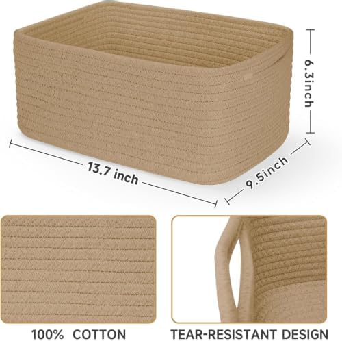 3 Pack Storage Baskets for Organizing, 13.7×9.5×6.3", Brown - Image 3