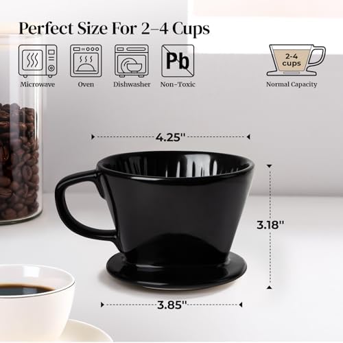 DOWAN Pour Over Coffee Maker, Non-Electric Pour Over Coffee Dripper, Manual Brew Maker, Single Cups Porcelain Slow Brewing Accessories for Gifts, Black - Image 2