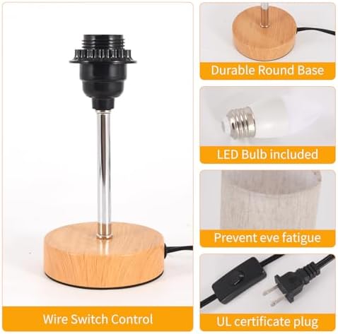 RISLG 2 Pack Small Table Lamps, Bedside Lamps for Nightstand with Wire Switch, Modern Minimalist Desk Lamp with Linen Fabric Shade for Dorm Kids Room Living Room Office Bedroom, Bulb Included - Image 5