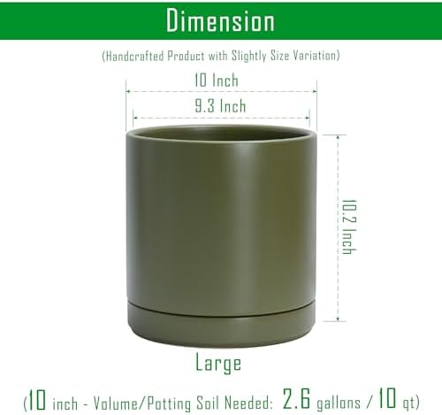 D'vine Dev 10 Inch Ceramic Planter Pot, Olive, 94-O-E-J - Image 3