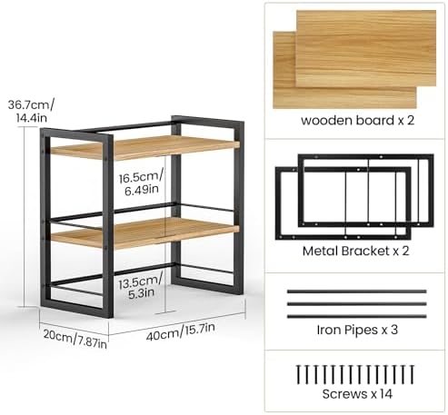 Office Desk Shelf Organizer, Wood Desktop Bookshelf Supplies Storage Rack, Shelf for Top of Desk and Dresser (Black-2 Tier) - Image 3