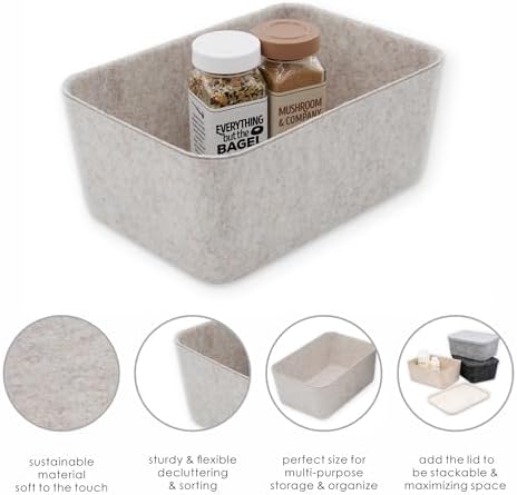 Welaxy Felt deep Storage Bin lidded Desk Drawer Organizer Caddy Oatmeal - Image 2