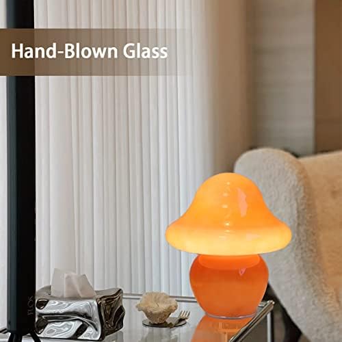 HEQET Mushroom Lamp Orange Glass Mushroom Table Lamp for Bedrooms, Living Room, Aesthetic Lamps for Bedroom, Cute Bedside Lamp - Image 2