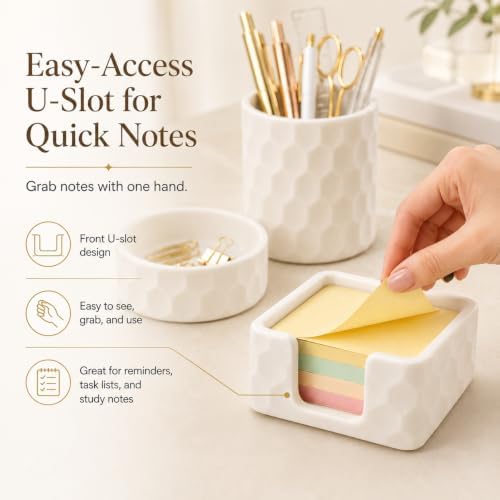 Aesthetic Geometric Silicone Desk Organizer Set of 3,Modern Office Desk Accessories with Round Pen Holder,Paperclip Tray,Sticky Note Holder,Stylish Functional Desk Decor for Home Office(Beige) - Image 4