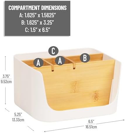 Mind Reader 5-Compartment Desktop Organizer, Adjustable Caddy, Plastic and Wood, White - Image 3