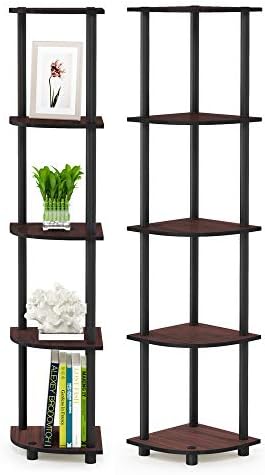 Furinno TURN-N-TUBE Corner Shelf Set of 2, 5-Tier Corner Bookshelf, Open Storage Shelves, for Organization and Storage, Living Room, Home Office, Garage, Dark Cherry by Furinno-FitsYourSpaceFitsYourBudget