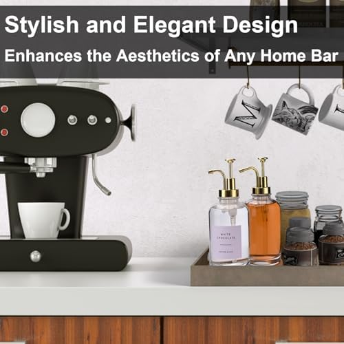 2 Pack 16oz Glass Coffee Syrup Dispenser with Gold Pump, Elegant Coffee Bar Accessories with Labels, Reusable Syrup Bottles for Kitchen, Café & Home Decor - Image 4