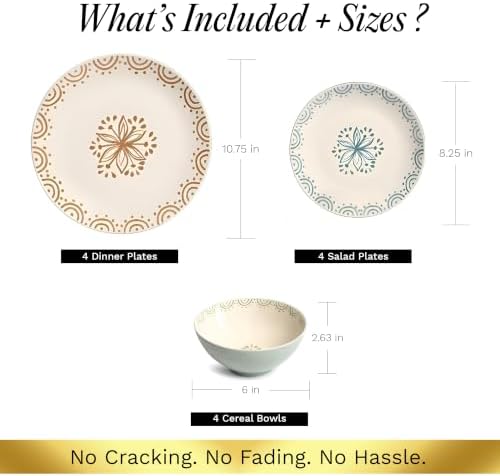Sango 12-Piece Speckled Stoneware Dinnerware Set for 4- Glossy Plates and Bowls Set with Hand-Painted Floral Pattern, Rustic Ceramic Dish Set, Elegant Dishes for Everyday Dining, Siterra Glazed Garden - Image 6