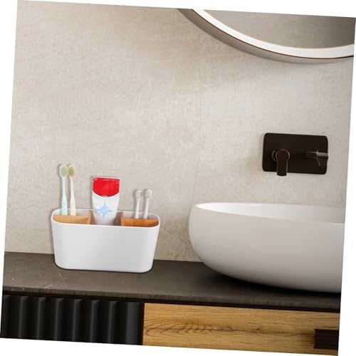 jojofuny White Bamboo Desk Organizer Box with Compartments for Office - Image 5