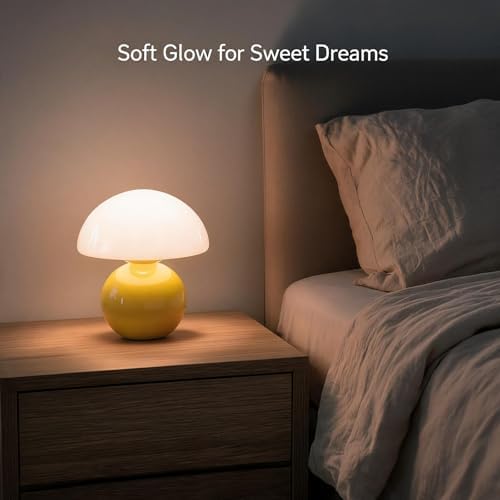 Cute Mushroom Table Lamp, Mid Century Modern Decor, Cozy Oasis Lighting, Unique Bedside Nightstand Lamp for Bedroom Living Room Office, Ideal for Home Decor Lovers, Kids & Adults(Yellow) - Image 2