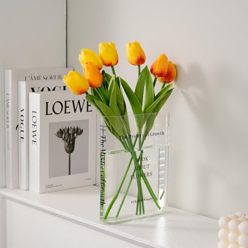 Puransen Clear Book Flower Vase - Floral Bookshelf Decor, Acrylic Flower Holder & Space-Saving Organizer, Modern Home Office/Study Desk Minimalist Aesthetic (Not Including Flowers) by Puransen