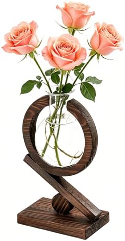 Glass Plant Propagation Station with Wooden Stand, Dark Burnt Wood by Unknown