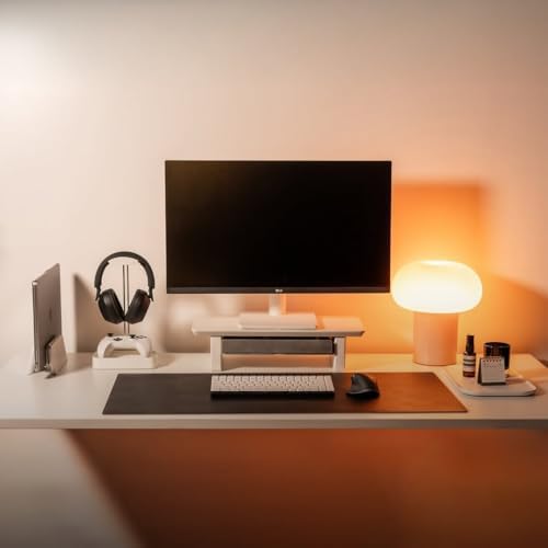 Raico Desk Shelf Setup Mini Monitor Stand, Compact White Wood Organiser, Ergonomic Home Office Accessory (White | 18.8 Inches) - Image 2