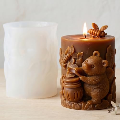 XIAOSHUI Honey Bear Cylinder Candle Mold Bee Jar Candle Silicone Molds - Image 5