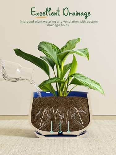 LE TAUCI Plant Pots, 4.1+5.1+6.5 inch, Set of 3, Ceramic Planters with Drainage Hole and Saucer, Indoor Flower Pot with Hole Mesh Pad, Gifts for Mom, Sapphire Blue - Image 4