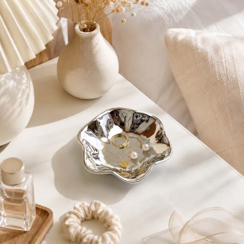 Silver Ceramic Jewelry Dish, Lotus Leaf Trinket Tray，Jewelry Dish Tray - Image 7