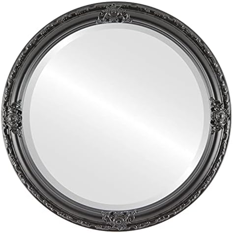 OVALCREST Round Beveled Wall Mirror for Home Decor - Jefferson Style - Matte Black - 20x20 Outside Dimensions