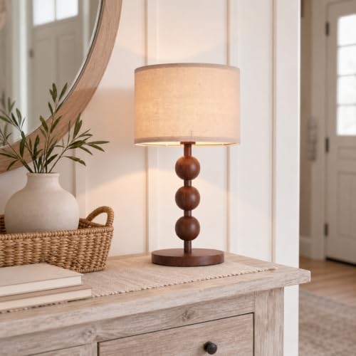 20" Vintage Farmhouse Stacked Ball Red Wood Pattern Table Lamp Desk Lamp by Unknown