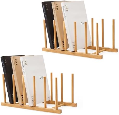 HBlife Desk File Organizer 2 Pack Bamboo 5 Section Vertical File Sorter by HBlife