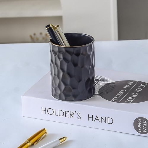 Ceramic Aesthetic Pen Holder for Desk Cute Pencil Holder Cup Pot Desk Organizer for Men Women Makeup Brush Holder Toothbrush Holder (Black) - Image 5