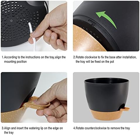 UOUZ Large Self Watering Pots, 12/10/9 Plastic Planters with High Drainage Holes and Deep Reservoir for Indoor Outdoor Garden Plants and Flowers, Black with Brown - Image 4