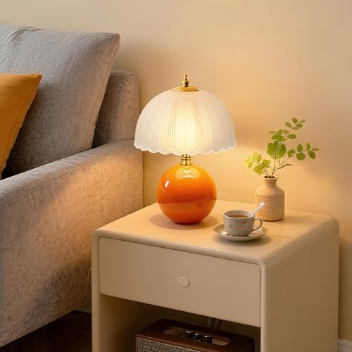 PARTPHONER Mushroom Table Lamp, Ceramic Bedside Lamp with Glass Shade, 3-Way Lighting (2700K-5000K) Rocker Switch, Small Nightstand Lamp for Bedroom, Living Room, Office, Orange - Image 6
