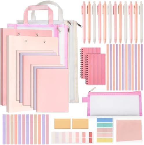 Colarr 54 Pcs Aesthetic College School Supplies Back to School Set,Pink by Colarr