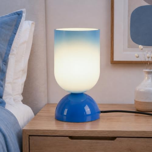 8.9" Dimmable Modern Glass Table Lamp with Dome Base, Glossy Blue by Keazile