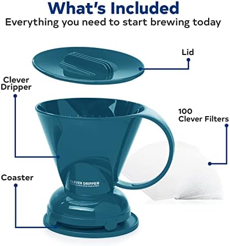 Clever Coffee Dripper | Large 18 oz | Peacock Blue | BPA-Free | 100 Filters - Image 3
