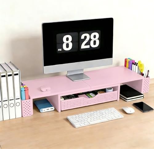 Spacrea Dual Monitor Stand Riser with Drawer and 2 Pen Holders - Image 2