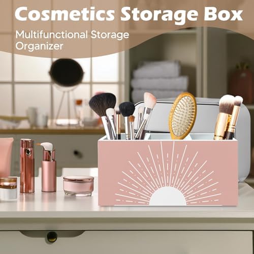 DILSJ Pink Boho Abstract Sunshine Pen Pencil Holder Organizer for Desk, Boho Office Decor, Pink Mid Century Modern Minimalist Sun Sunshine Wooden Box Signs for Home Office Desk Tabletop Decoration - Image 5