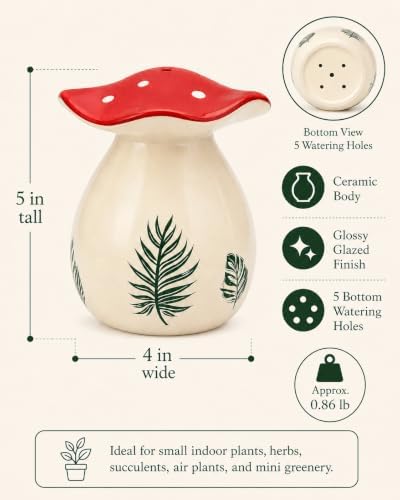 Cute Mushroom Thumb Watering Can, Handmade Ceramic Watering Bell for Small Indoor Plants, Gentle Rain Plant Waterer, Cottagecore Mushroom Decor, Plant Lover Gift - Image 2