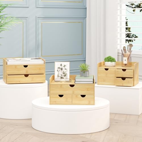 Wisuce Bamboo Desk Drawer Organizer, 3 Drawer Desktop Organizer with Drawers Tabletop Storage Organization Box for Office Home Toiletries Supplies Vanity, No Assembly Required - Image 6
