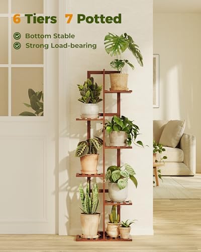 Bamworld Bamboo Plant Stand Indoor 6 Tiered Plant Shelf, Tea Brown 48 Inch - Image 3