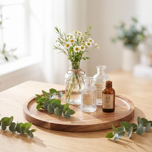 2 Pack Round Wood Tray, Acacia Wooden Decorative Serving Tray for Coffee Table, Home Decor, and Centerpiece – Small Candle Tray & Charcuterie Board for Kitchen Countertop (7.9 Inch) - Image 3