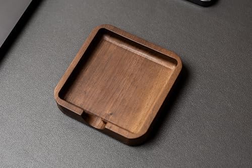 MUUJEE Wooden Office Desk Note Holder Organizer - 3.75 x 3.75 for Work Teacher Dad Wood Tray Post It Sticky Notes Work Minimalist Rustic - Image 3
