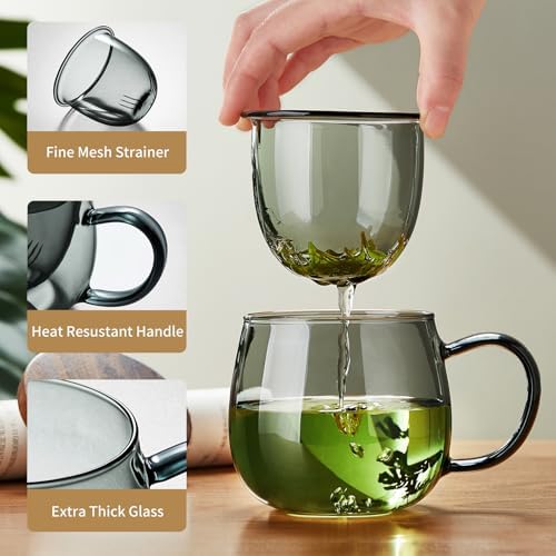 17 OZ Glass Tea Cup with Infuser and Lid, 500 ML Large Borosilicate Teacup, Clear Mug for Loose Leaf Tea, Blooming Tea, Tea Bags - Perfect Christmas or Birthday Gift for Women - Image 3