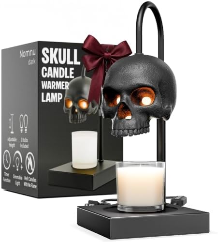 Nomnu Skull Candle Warmer Lamp, Black Spooky Gothic Decor w/Timer & Dimmer by Nomnu
