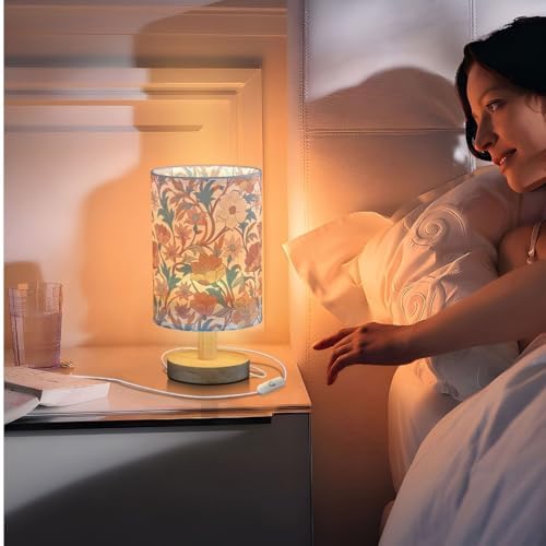 Vintage Floral Leaves Retro Farmhouse Table Lamp for Bedroom USB Port Lamps Small Accent Table Lamp Nightstand Lamp Sturdy Linen Shade Wooden Base Decorative Lamps for Bedside Reading|Kids|Dorm|Home - Image 7