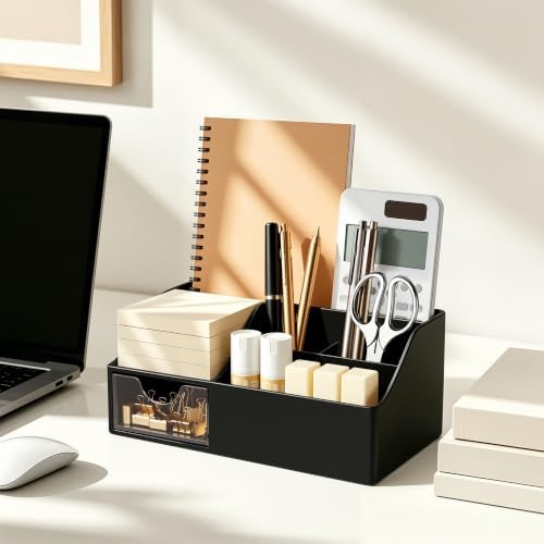 HBlife Acrylic Desk Organizer with Drawer, Pen & Pencil Holder, Multifunctional Desktop Caddy for Office Supply and Organization (Black) - Image 4